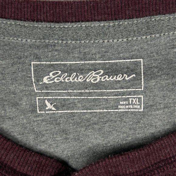 Eddie Bauer Shirt Mens TXL Burgundy Henley Tall Long Sleeve Thermal Waffle Knit - Picture 5 of 14